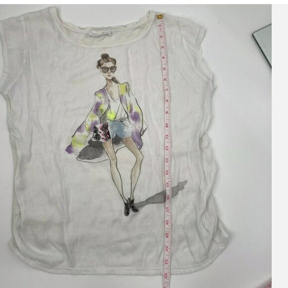 Zara W&B Collection Women's Tee Supermodel Art Embellished Size Short Sleeve M - Picture 4 of 7